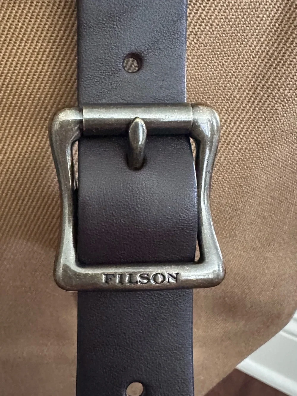 Filson Tan Canvas Backpack with Dark Brown Leather Straps